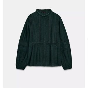 NWT Zara Romantic Entredeux Shirt Green